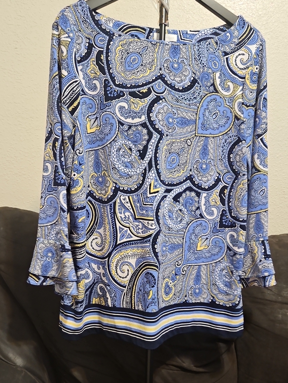 Charter Club Blue Paisley Boatneck Tunic with Yellow Accents
